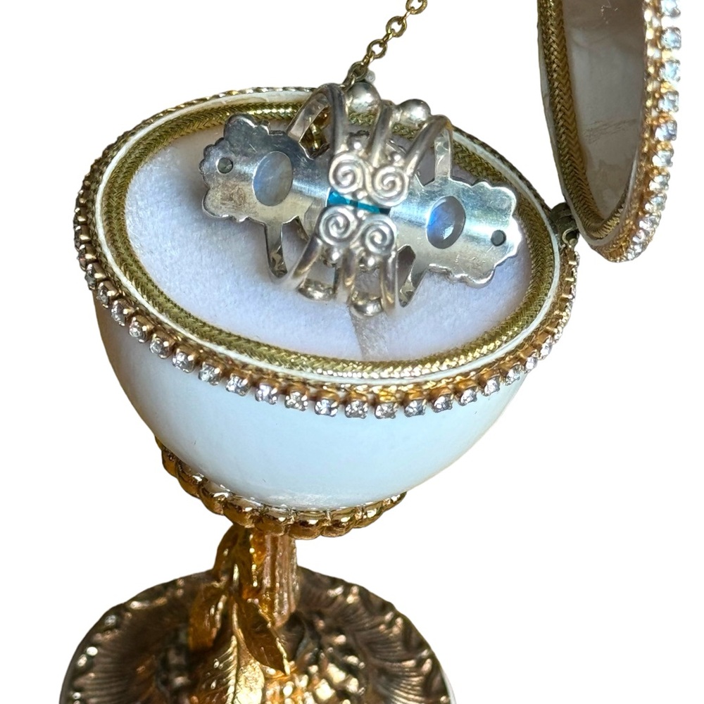 Sajen Sterling silver 925 Topaz moonstone fancy elongated open work Bali ring - Picture 5 of 5